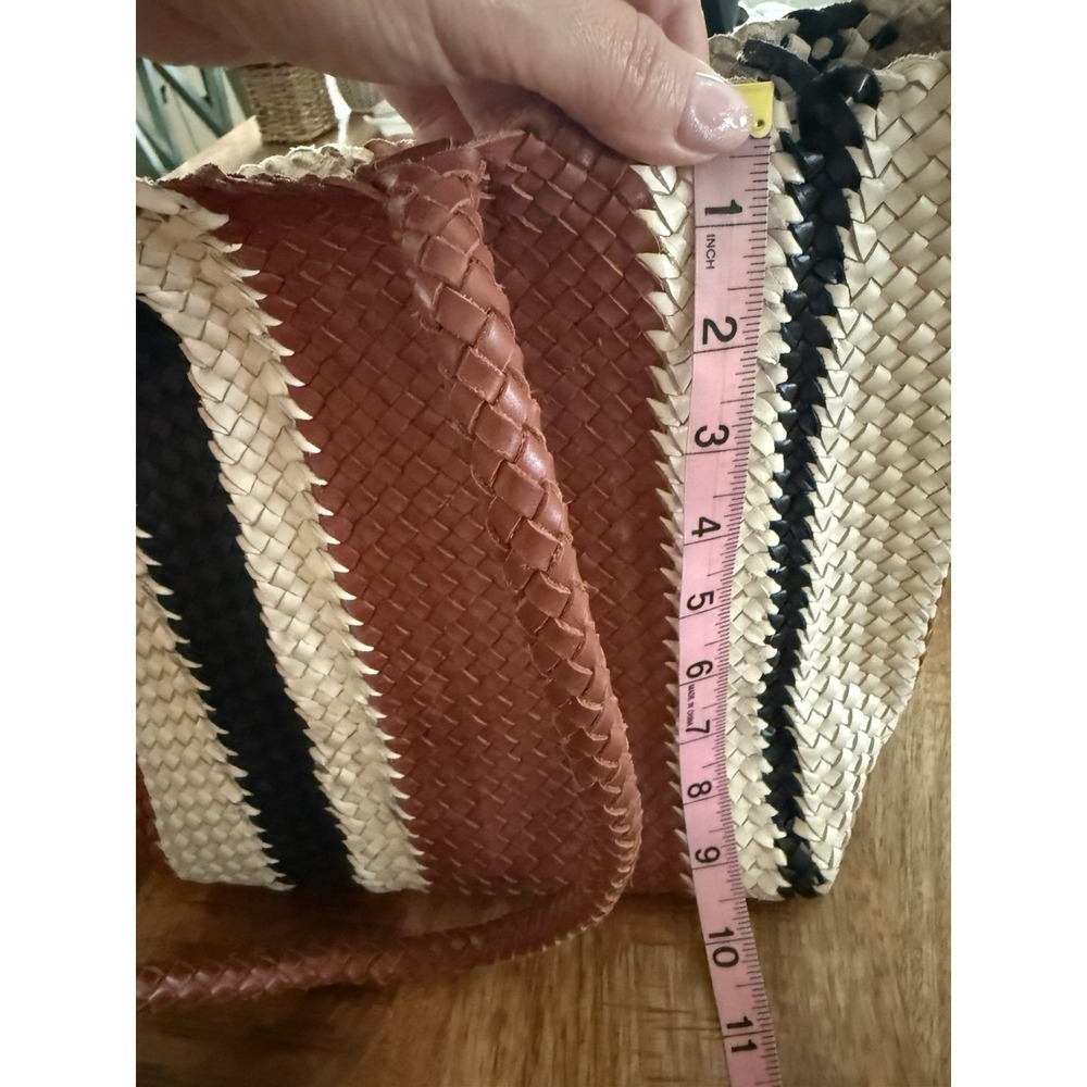 Madewell Signature Woven Tote Dusty Redwood Multi Leather Stripe Large Bag - Picture 11 of 11